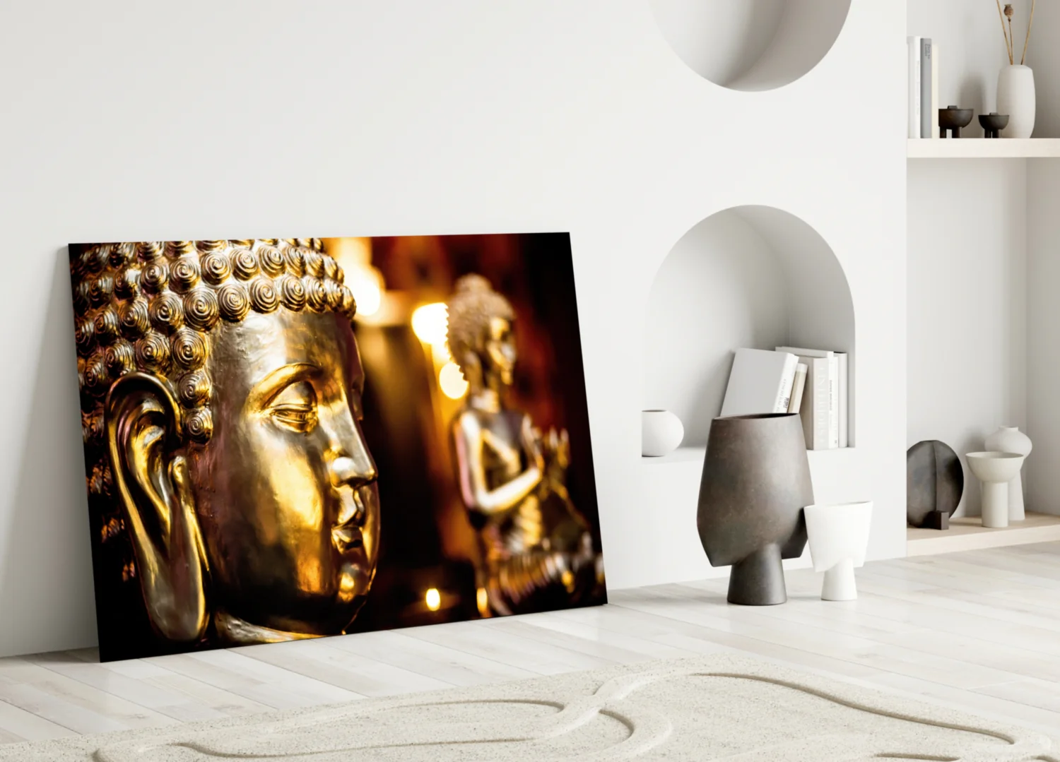 Golden Buddha and Candles Glass Wall Art - Image 4
