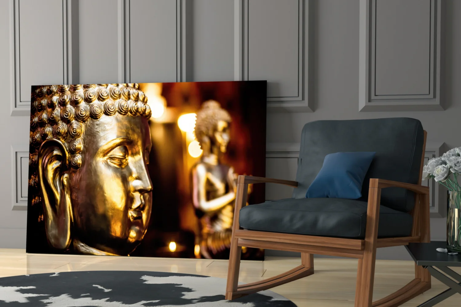Golden Buddha and Candles Glass Wall Art - Image 7