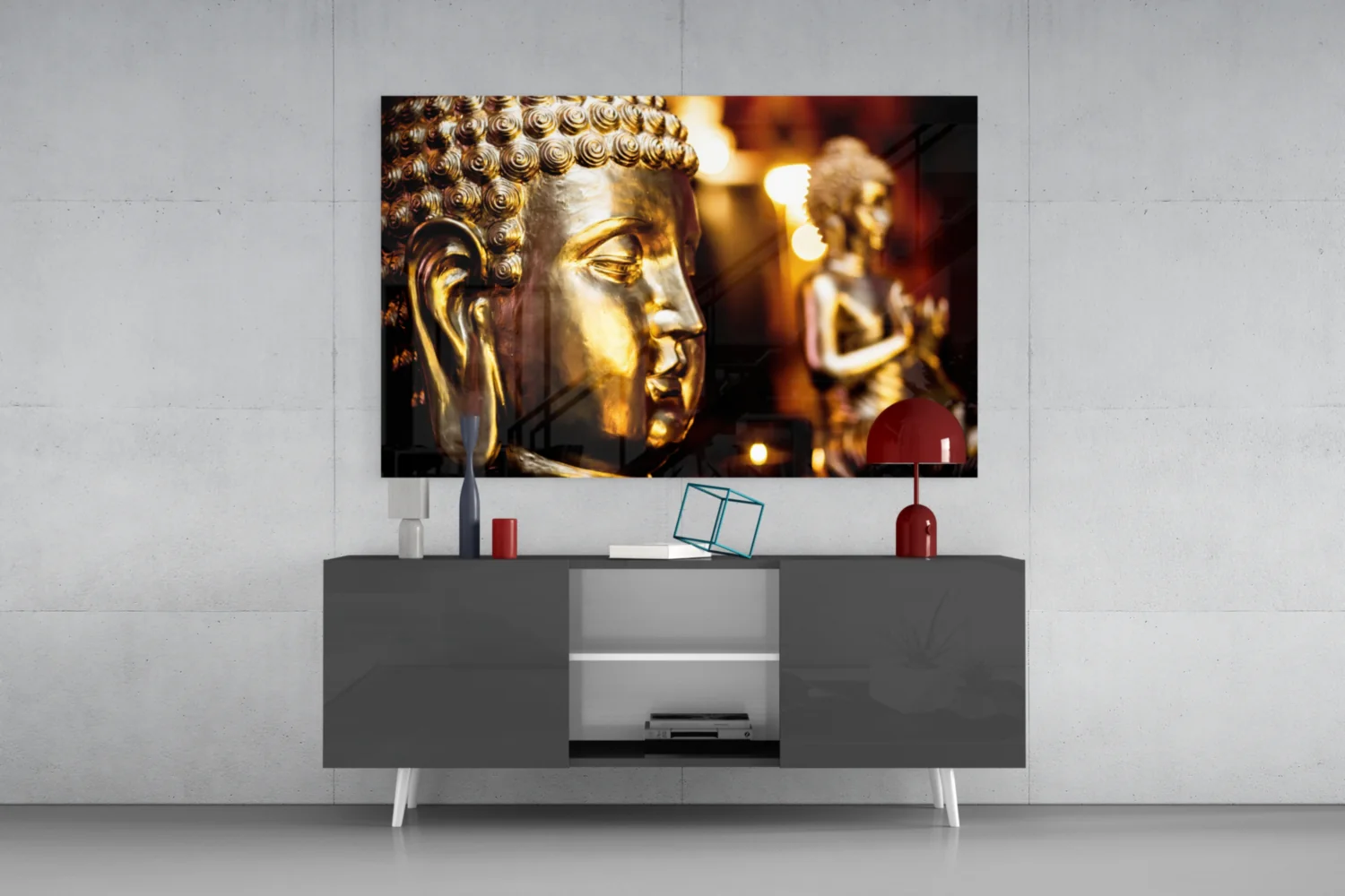 Golden Buddha and Candles Glass Wall Art - Image 9