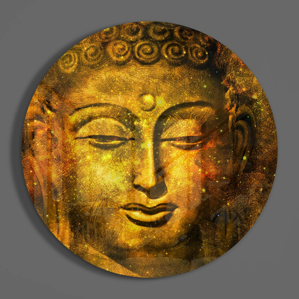 Golden Buddha Face Glass Wall Art - Image 3