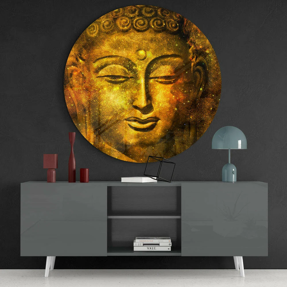 Golden Buddha Face Glass Wall Art - Image 4