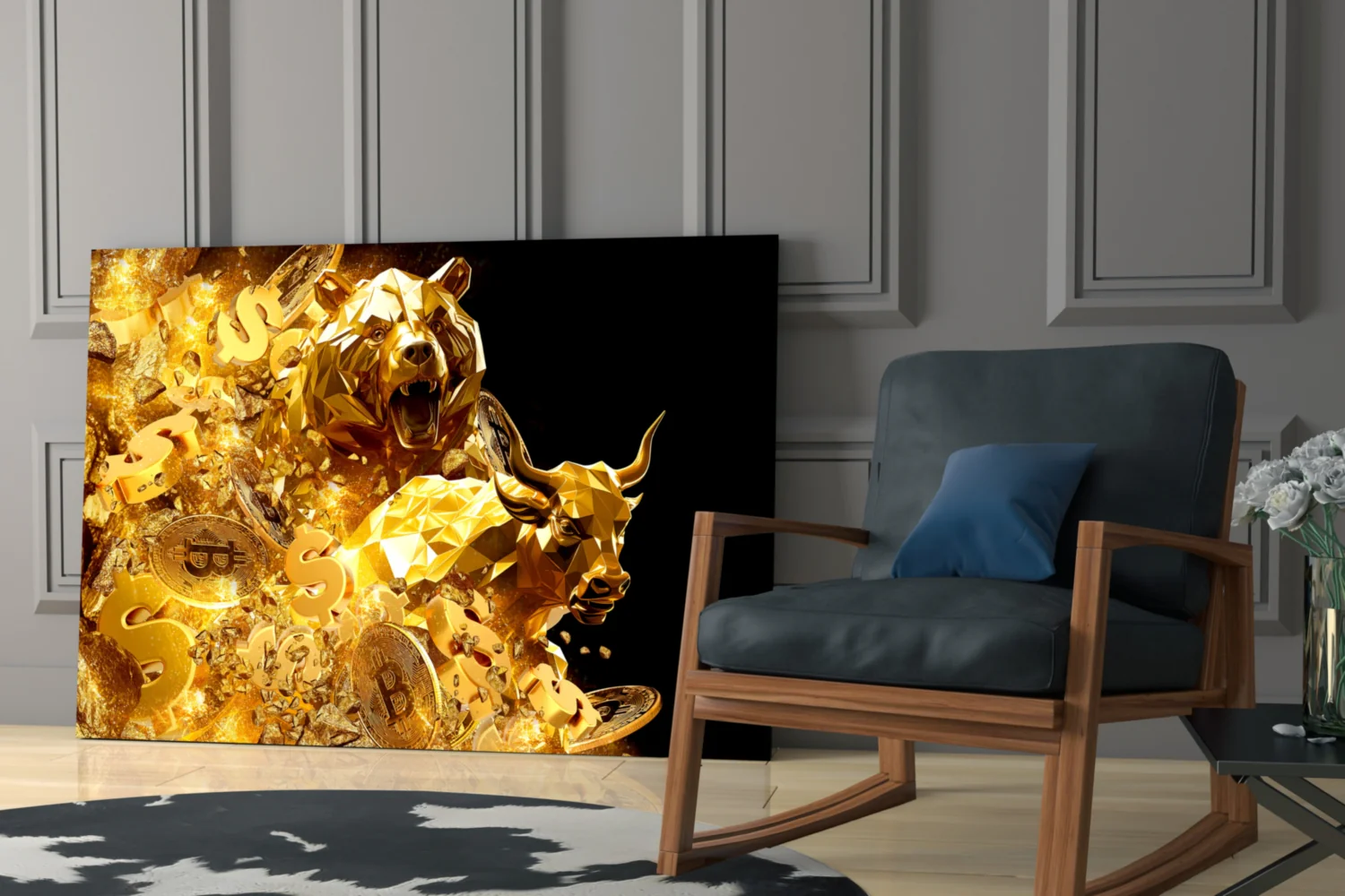 Golden Bull and Bear Glass Wall Art - Image 7