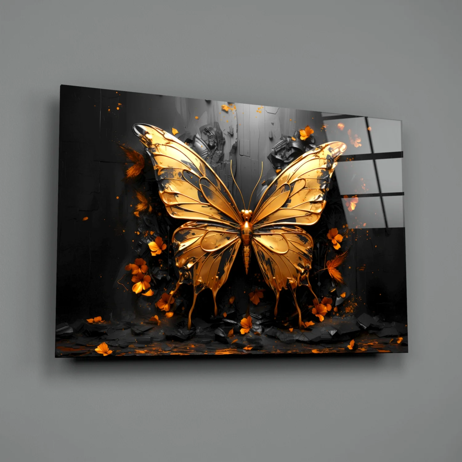 Golden Butterfly Glass Wall Art || Designer Collection - Image 2