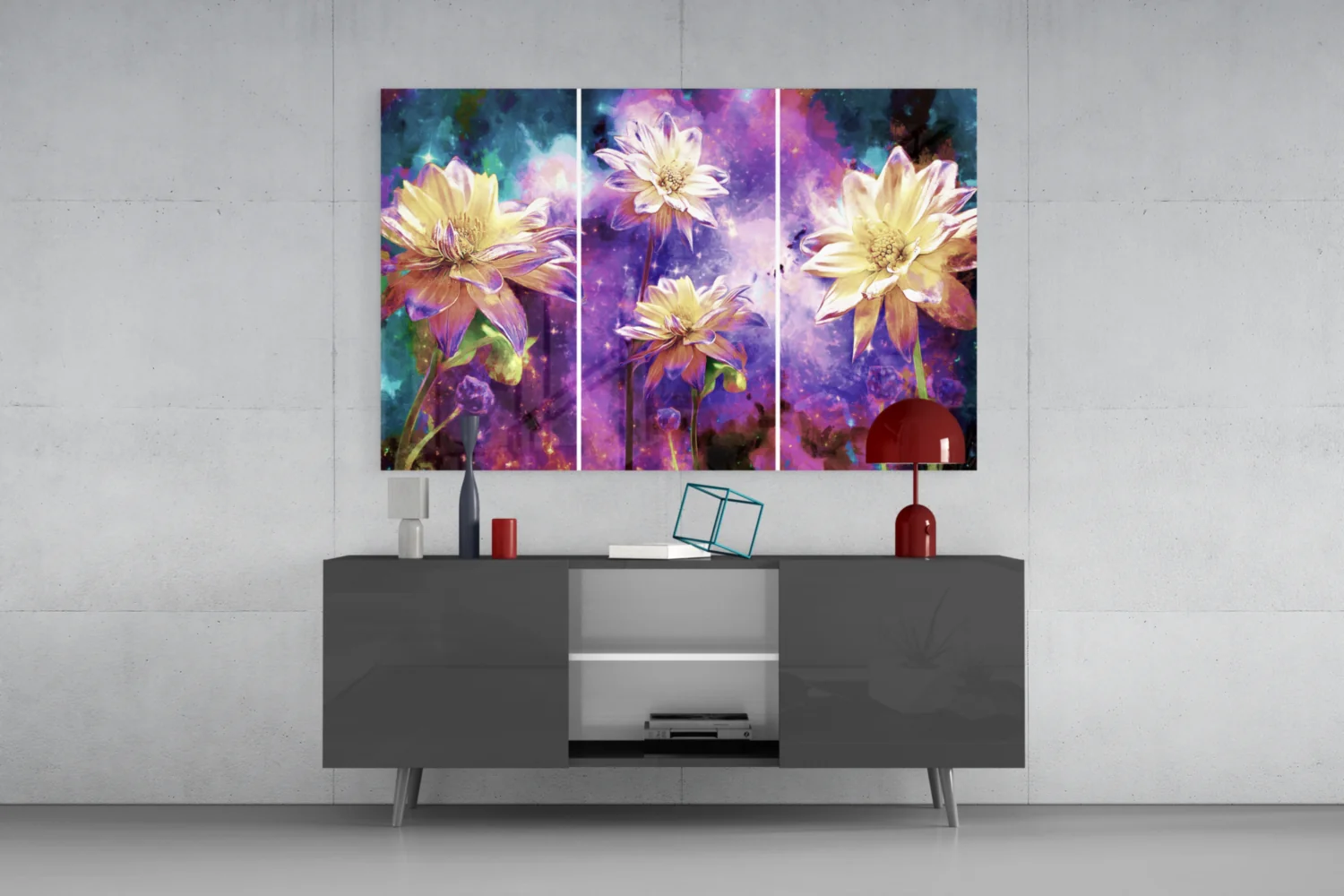 Golden Dahlias Purple Cosmos Glass Wall Art - Image 8