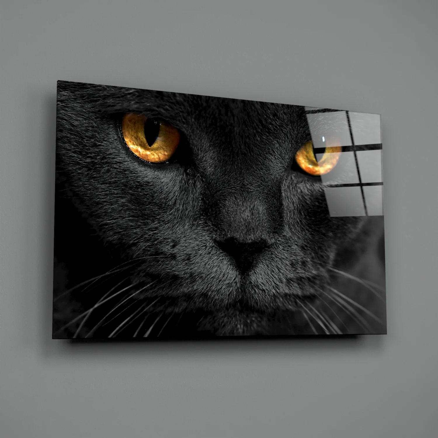 Golden Eyed Black Cat Glass Wall Art - Image 3