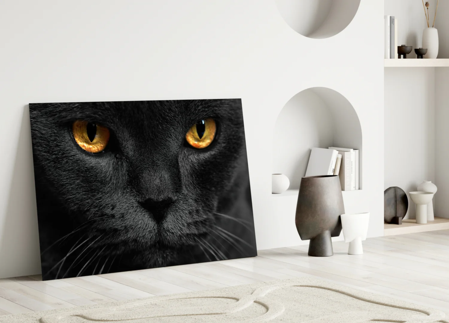 Golden Eyed Black Cat Glass Wall Art - Image 4