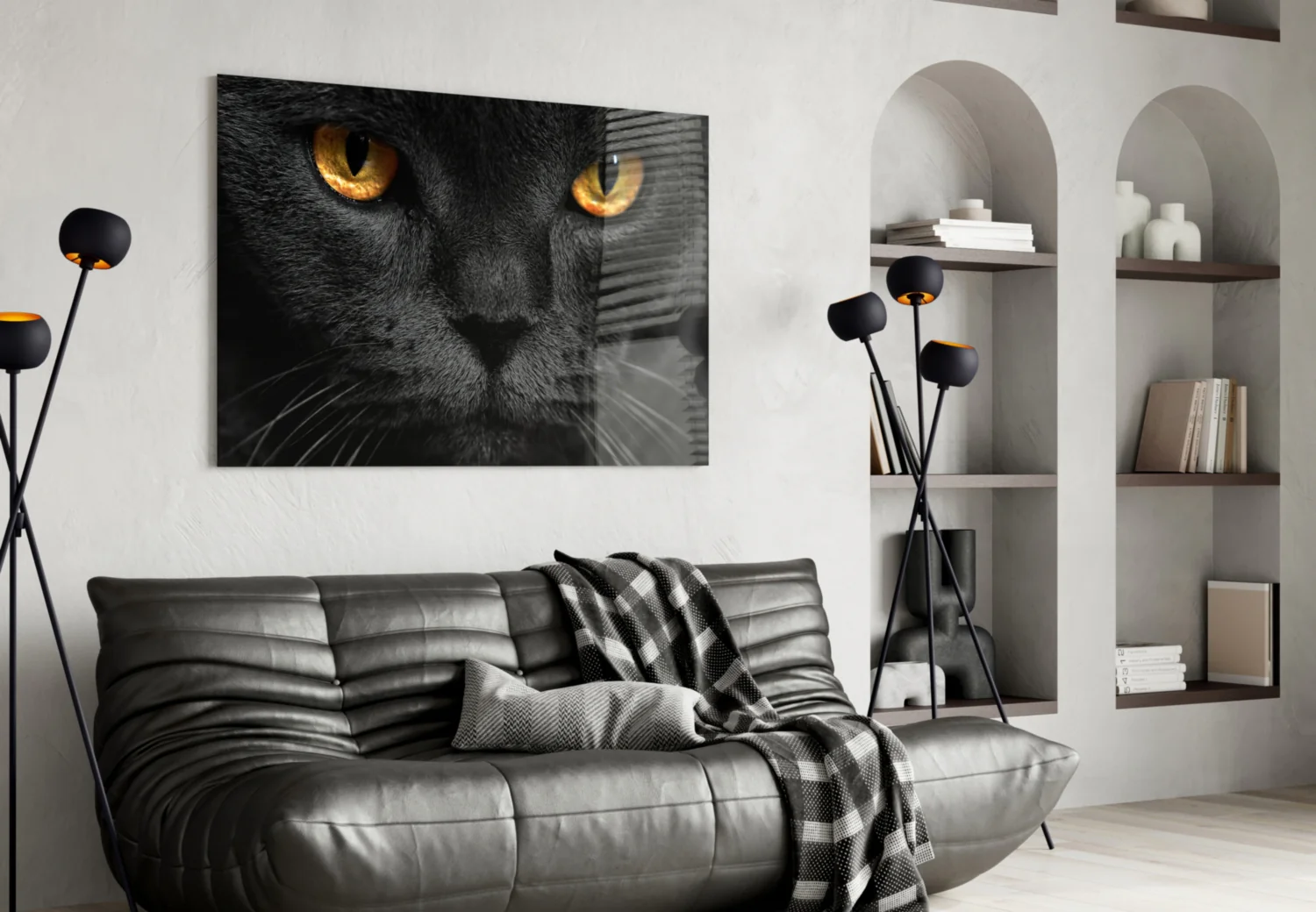 Golden Eyed Black Cat Glass Wall Art - Image 5