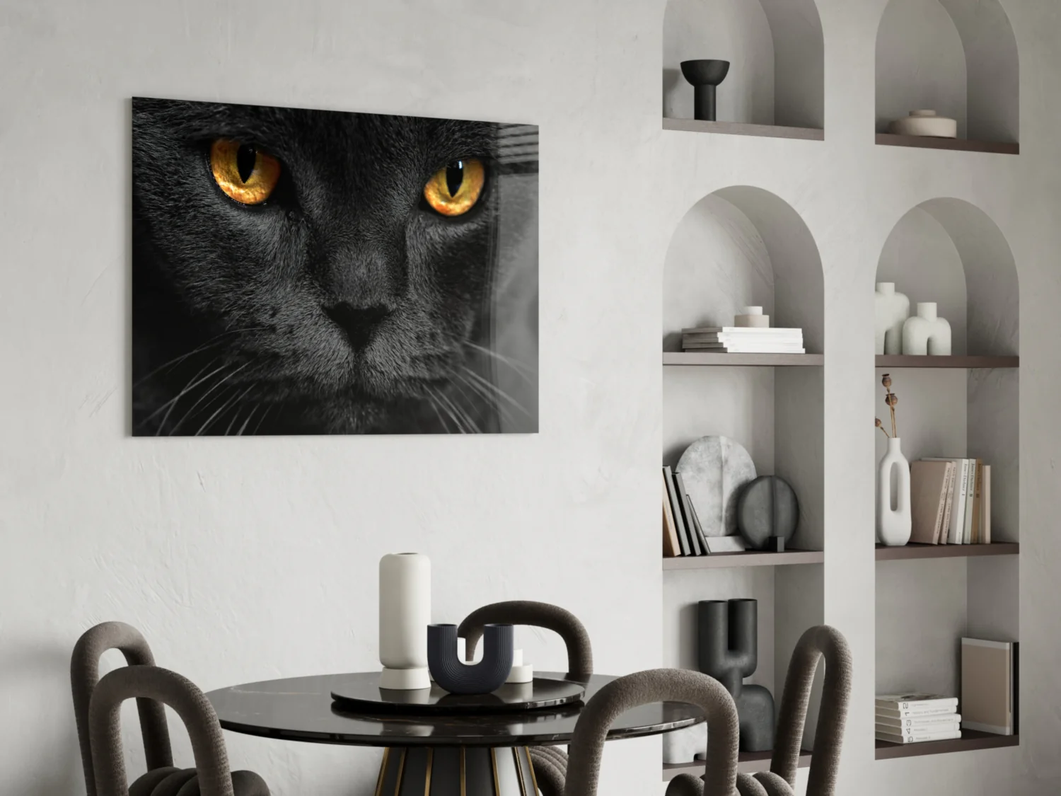 Golden Eyed Black Cat Glass Wall Art - Image 6