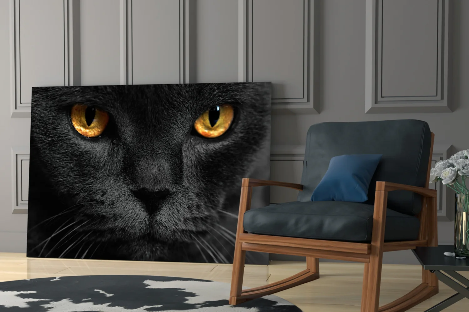 Golden Eyed Black Cat Glass Wall Art - Image 7