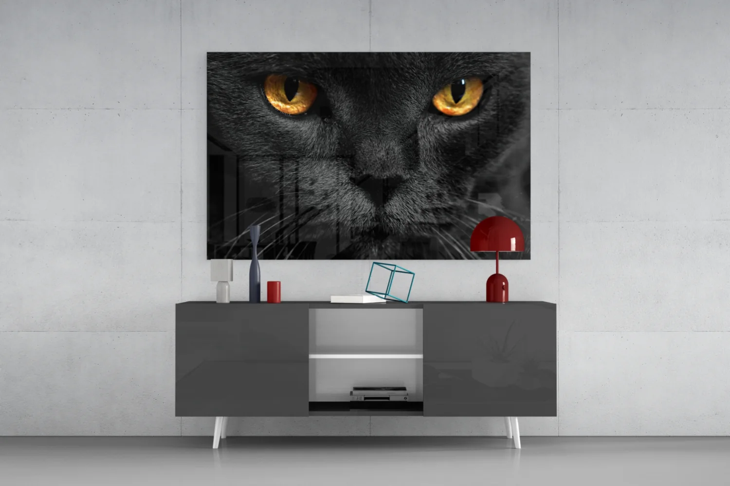 Golden Eyed Black Cat Glass Wall Art - Image 9