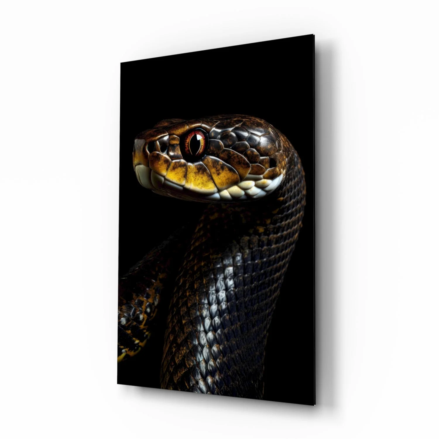 Golden-Eyed Black Snake Glass Wall Art || Designer Collection - Image 2