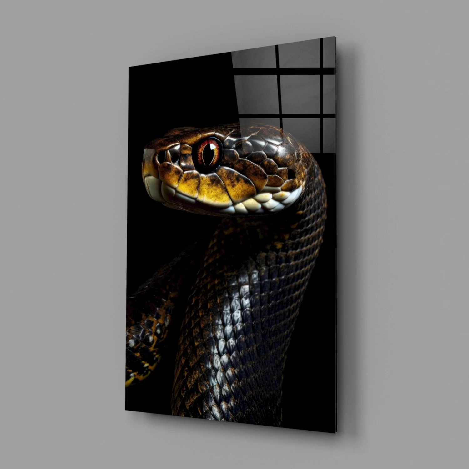Golden-Eyed Black Snake Glass Wall Art || Designer Collection - Image 3