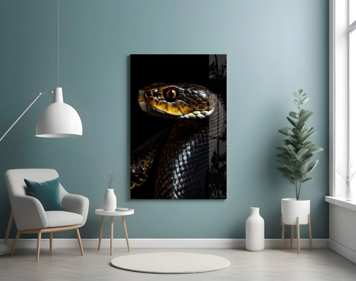 Golden-Eyed Black Snake Glass Wall Art || Designer Collection - Image 5