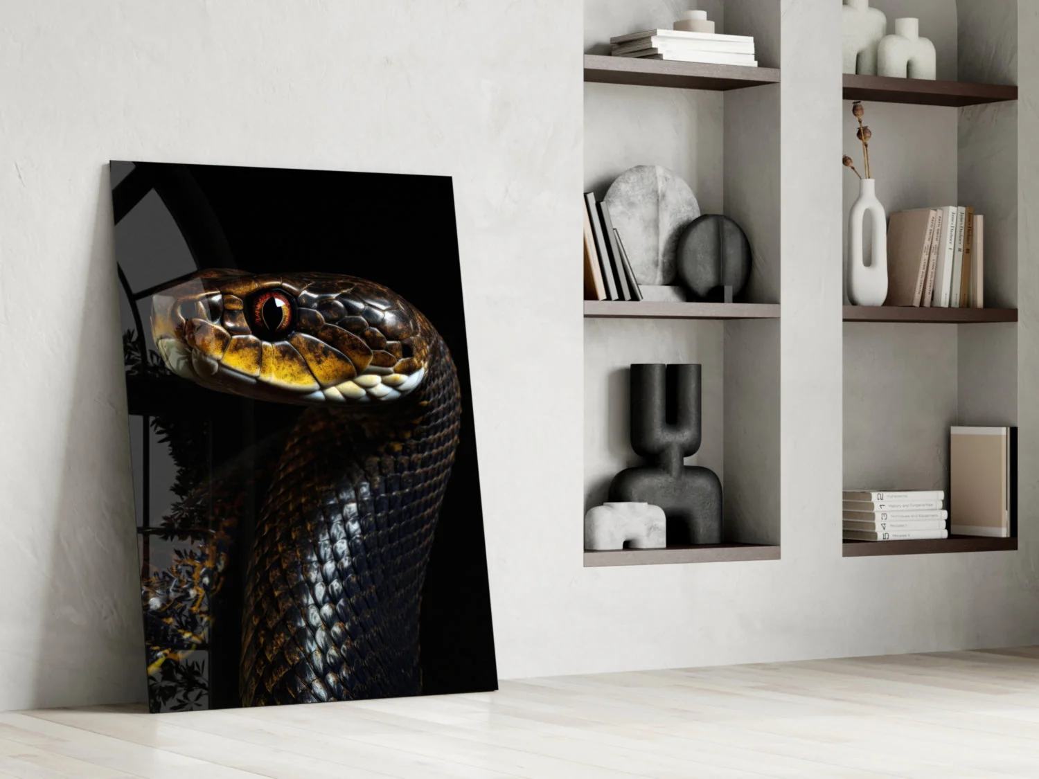 Golden-Eyed Black Snake Glass Wall Art || Designer Collection - Image 7
