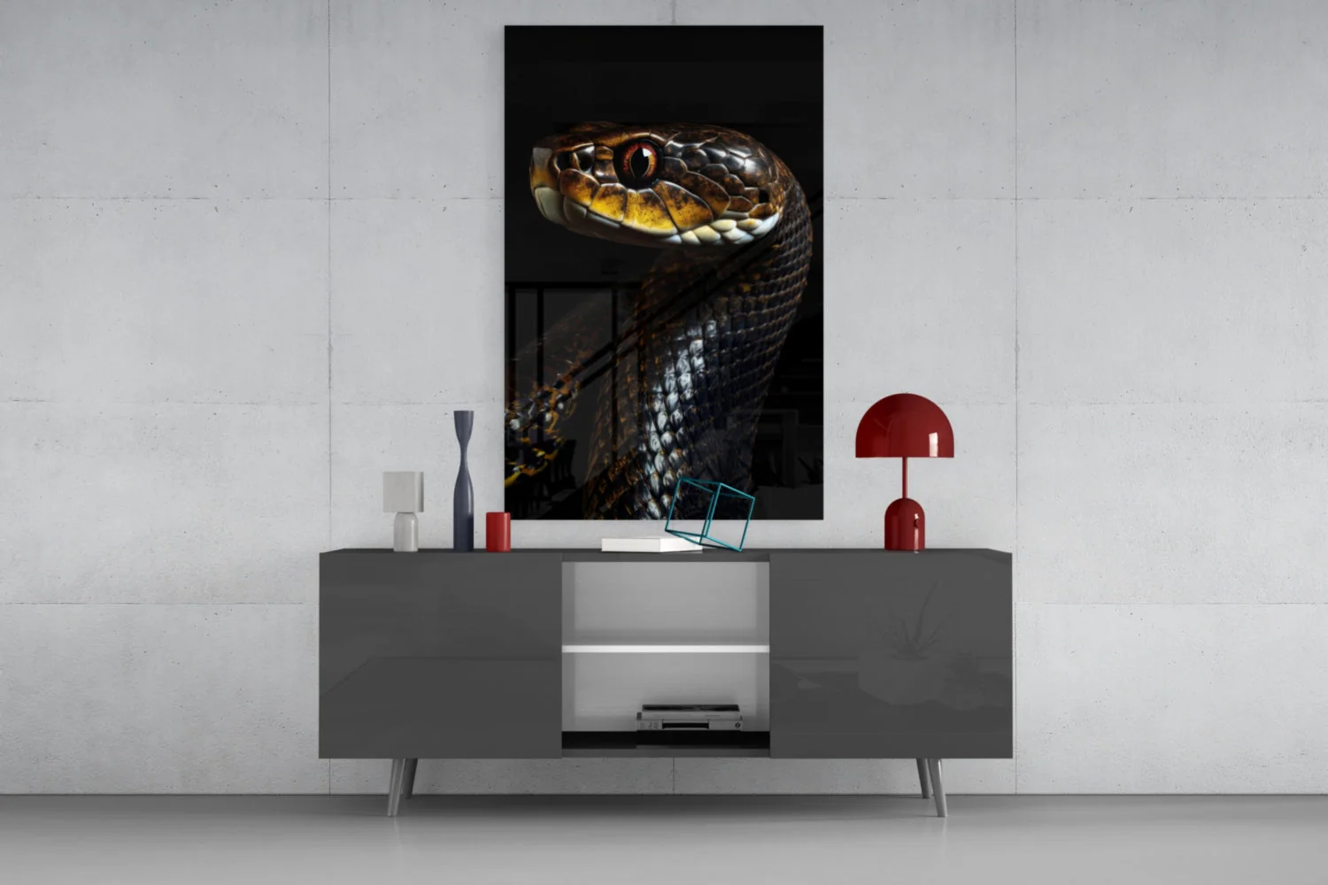 Golden-Eyed Black Snake Glass Wall Art || Designer Collection - Image 9