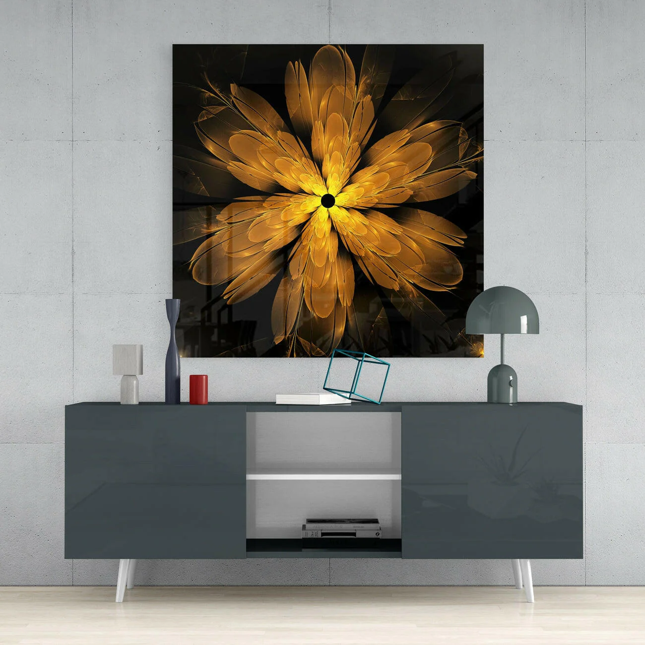 Golden Feather Fractal Glass Wall Art - Image 4