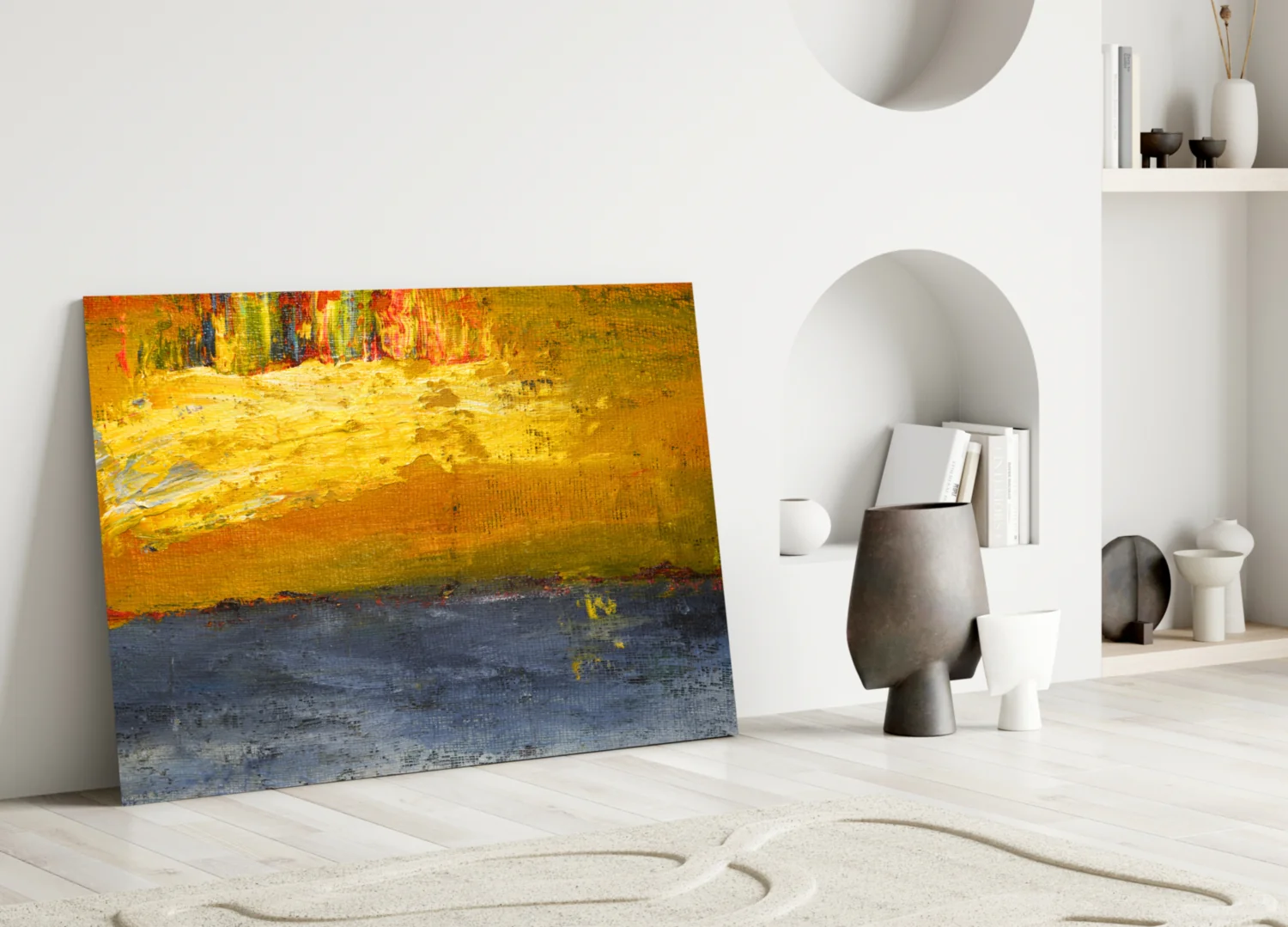 Golden Field Blue Horizon Glass Wall Art - Image 3