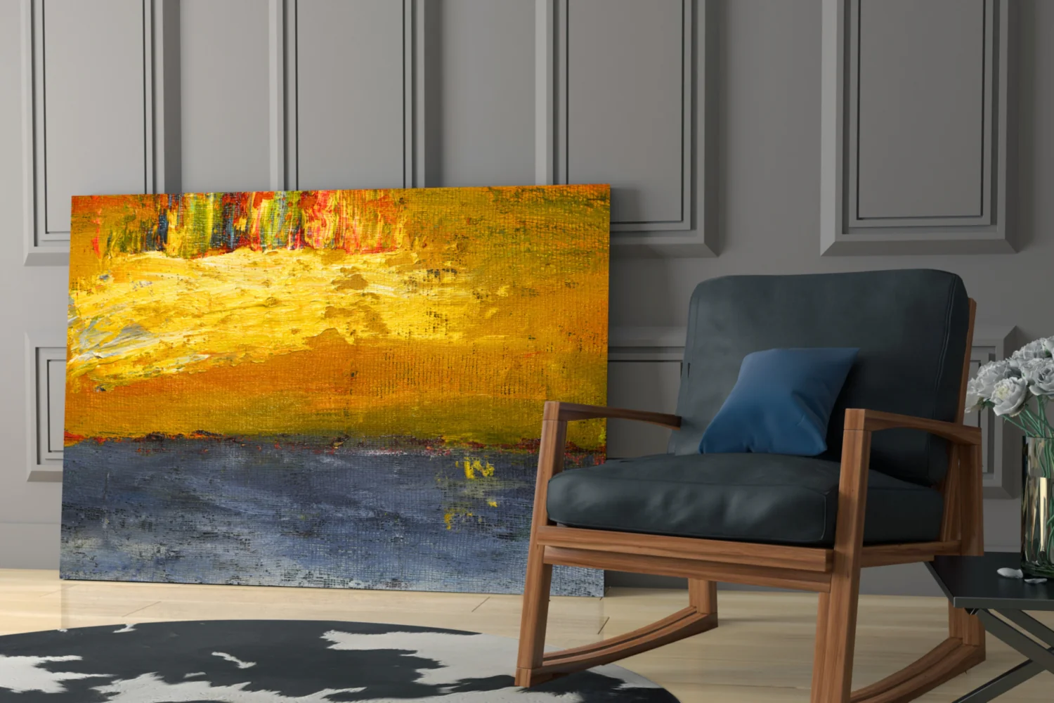 Golden Field Blue Horizon Glass Wall Art - Image 6