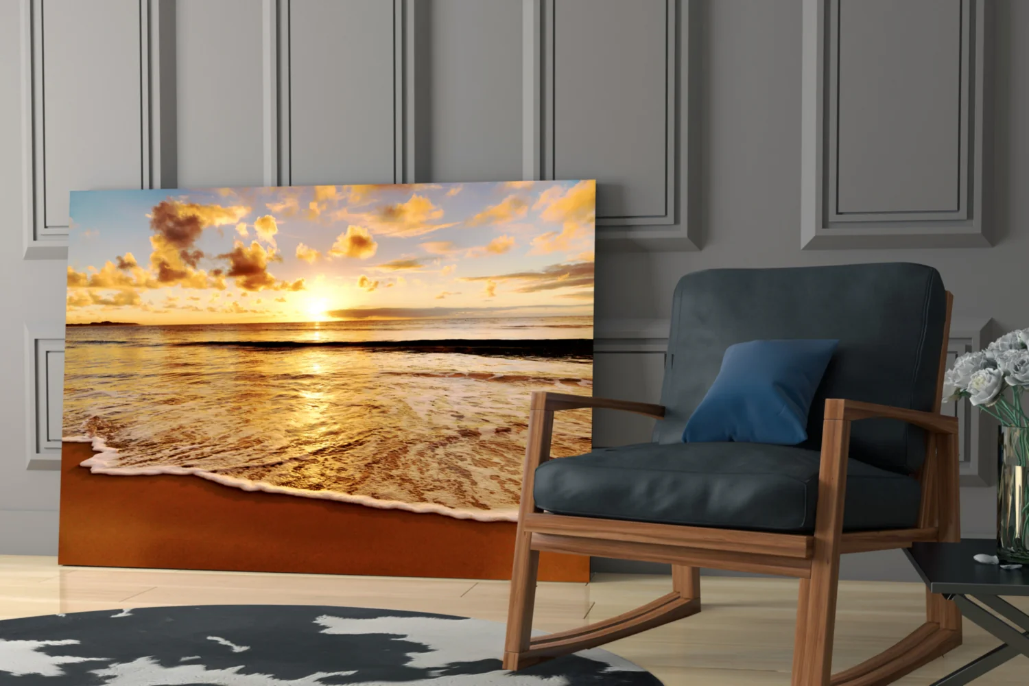Golden Foam Beach Sunset Glass Wall Art - Image 6