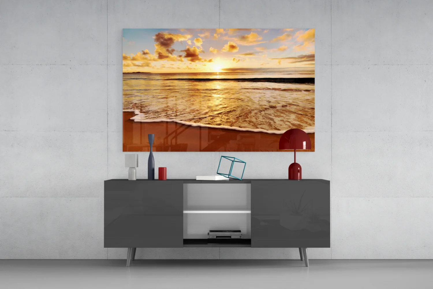Golden Foam Beach Sunset Glass Wall Art - Image 8