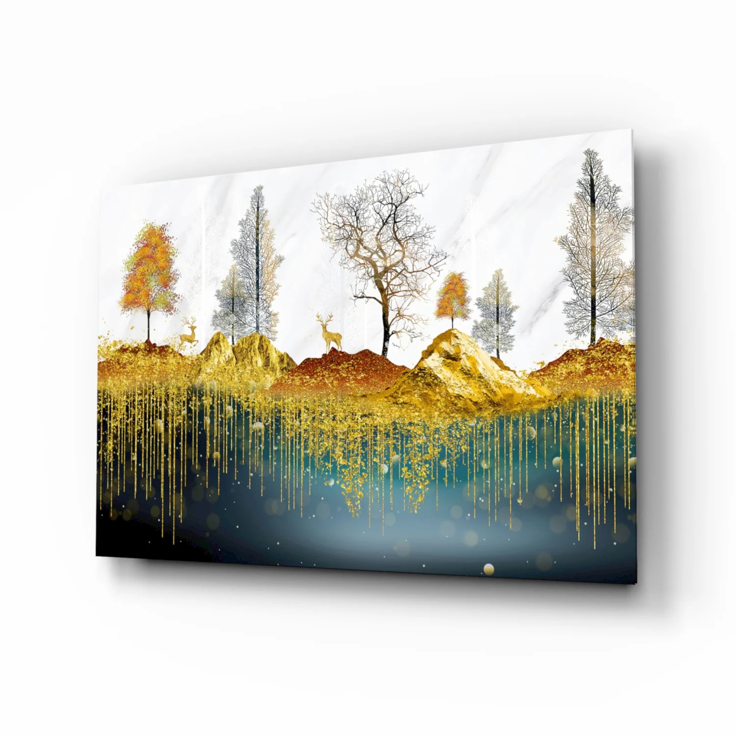 Golden Forest Reflections Glass Wall Art