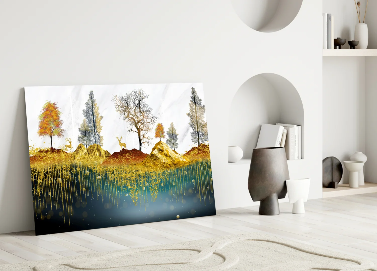 Golden Forest Reflections Glass Wall Art - Image 5