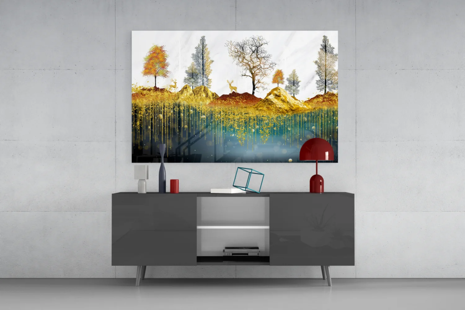 Golden Forest Reflections Glass Wall Art - Image 8