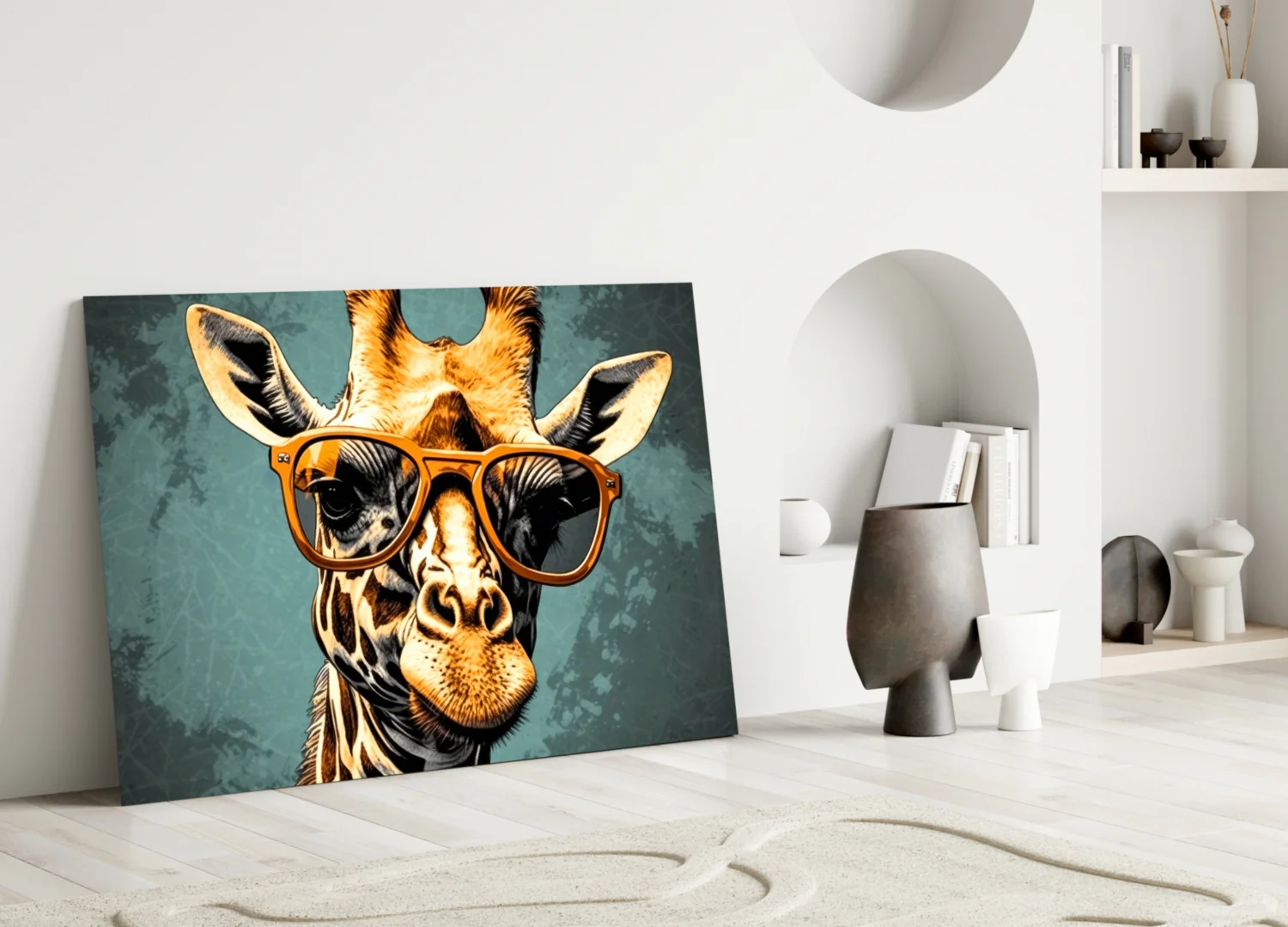 Golden Giraffe Amber Shades Teal Glass Wall Art - Image 3