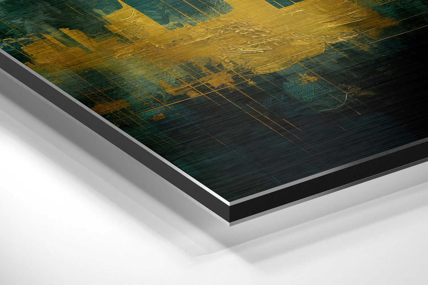Golden Green City Skyline Brushed Aluminum Dibond Wall Art - Image 2