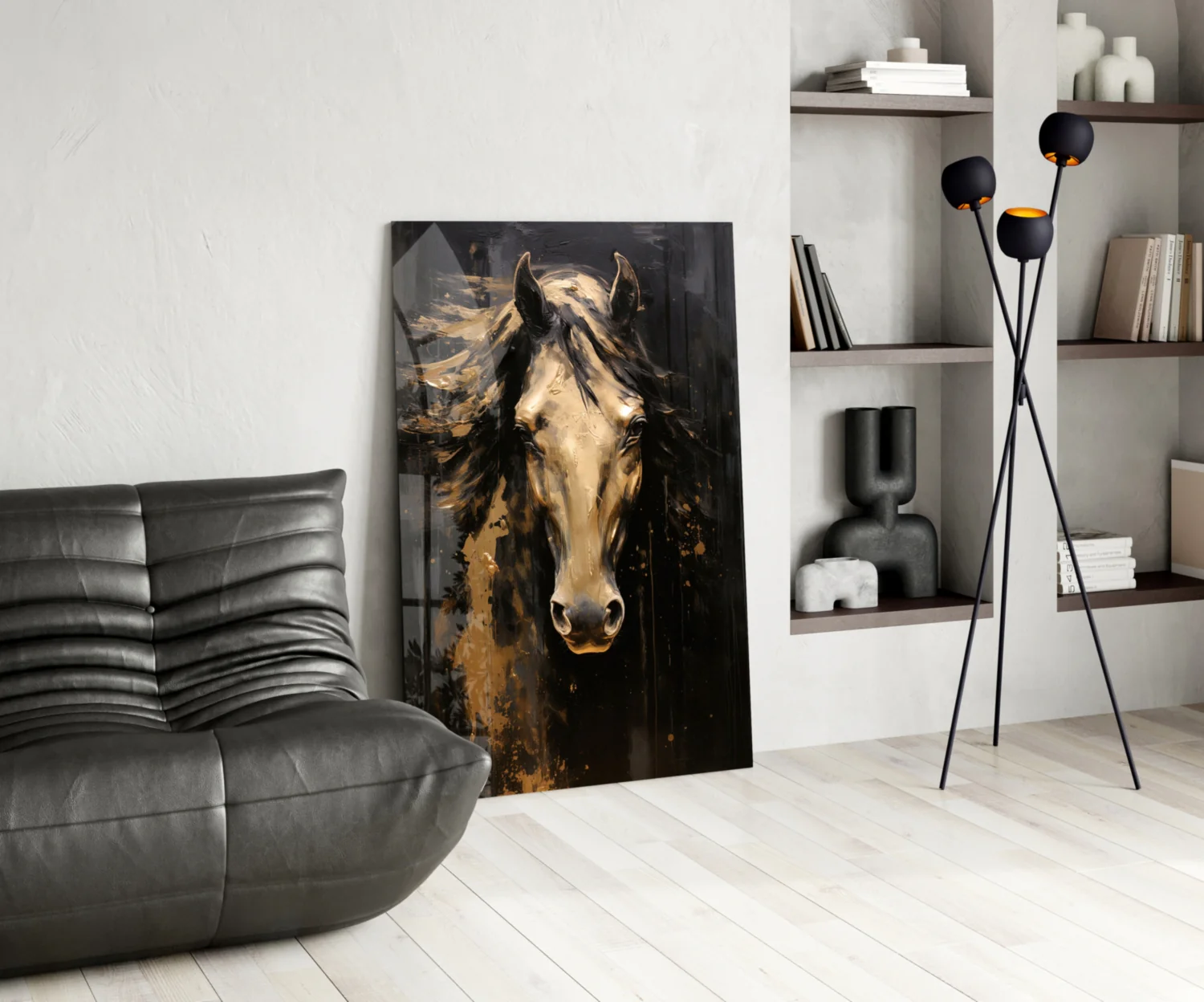 Golden Horse Head Black Glass Wall Art - Image 5