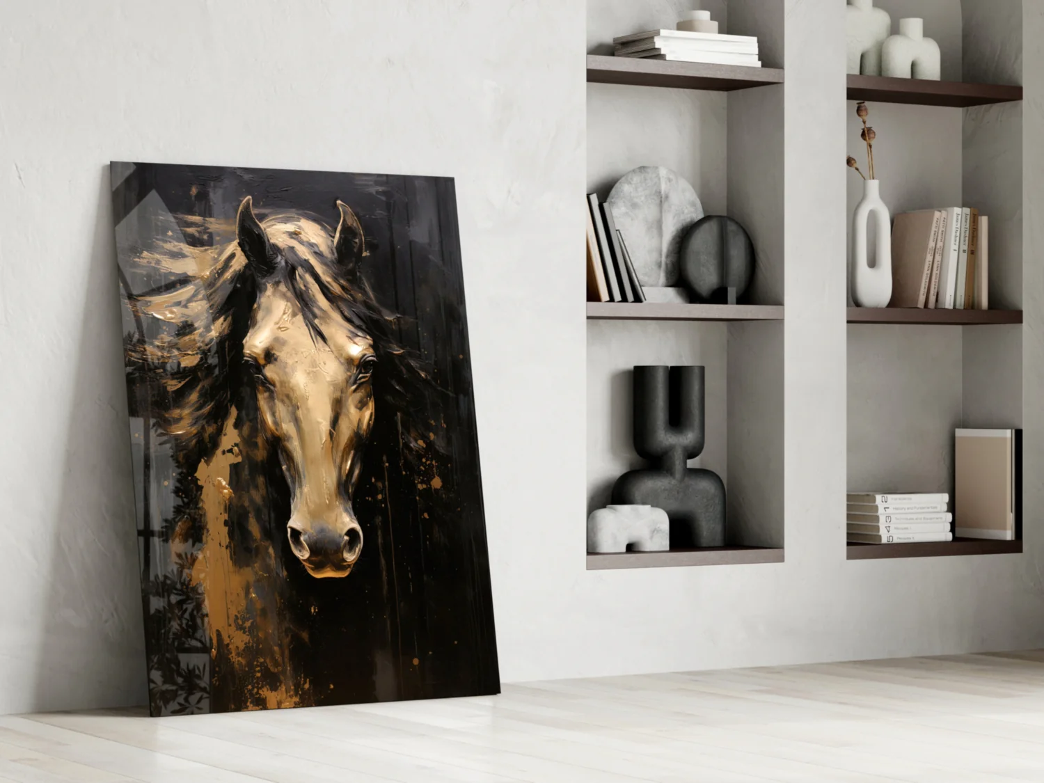 Golden Horse Head Black Glass Wall Art - Image 6