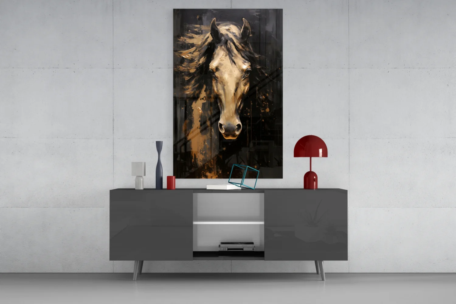 Golden Horse Head Black Glass Wall Art - Image 8