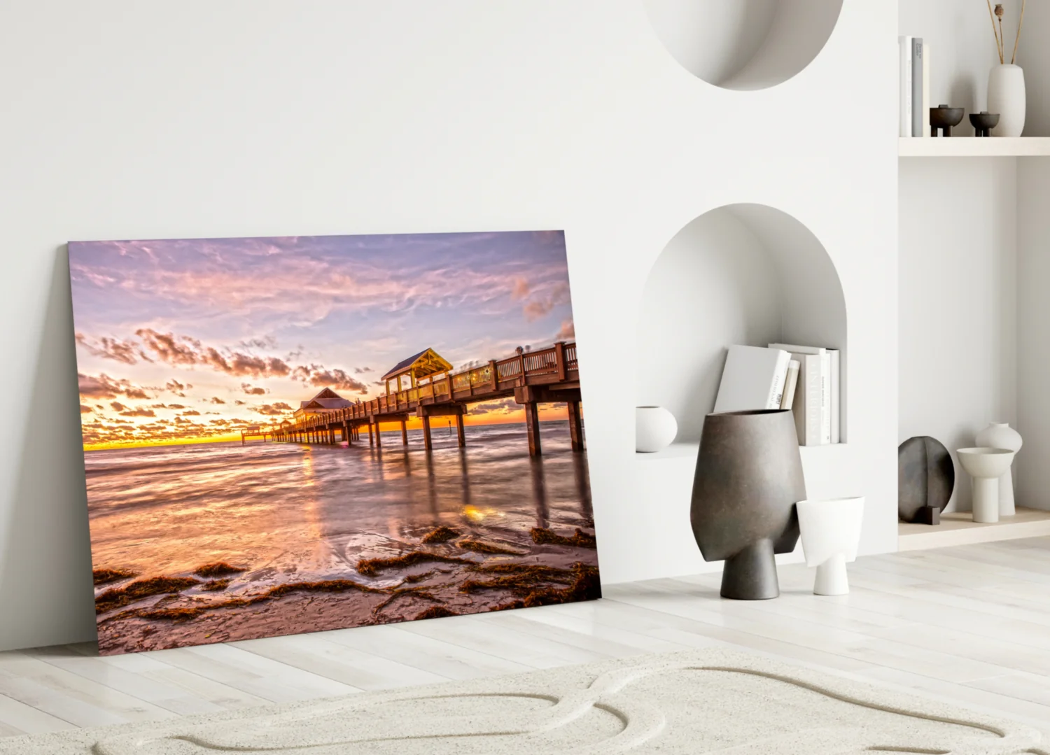 Golden Hour Fishing Pier Pavilion Glass Wall Art - Image 3