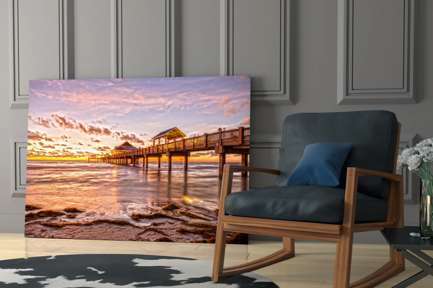 Golden Hour Fishing Pier Pavilion Glass Wall Art - Image 6