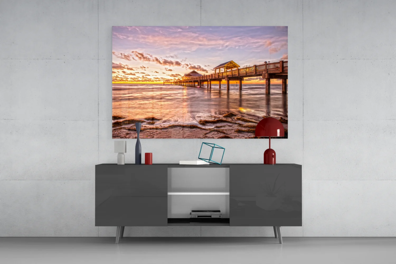 Golden Hour Fishing Pier Pavilion Glass Wall Art - Image 8