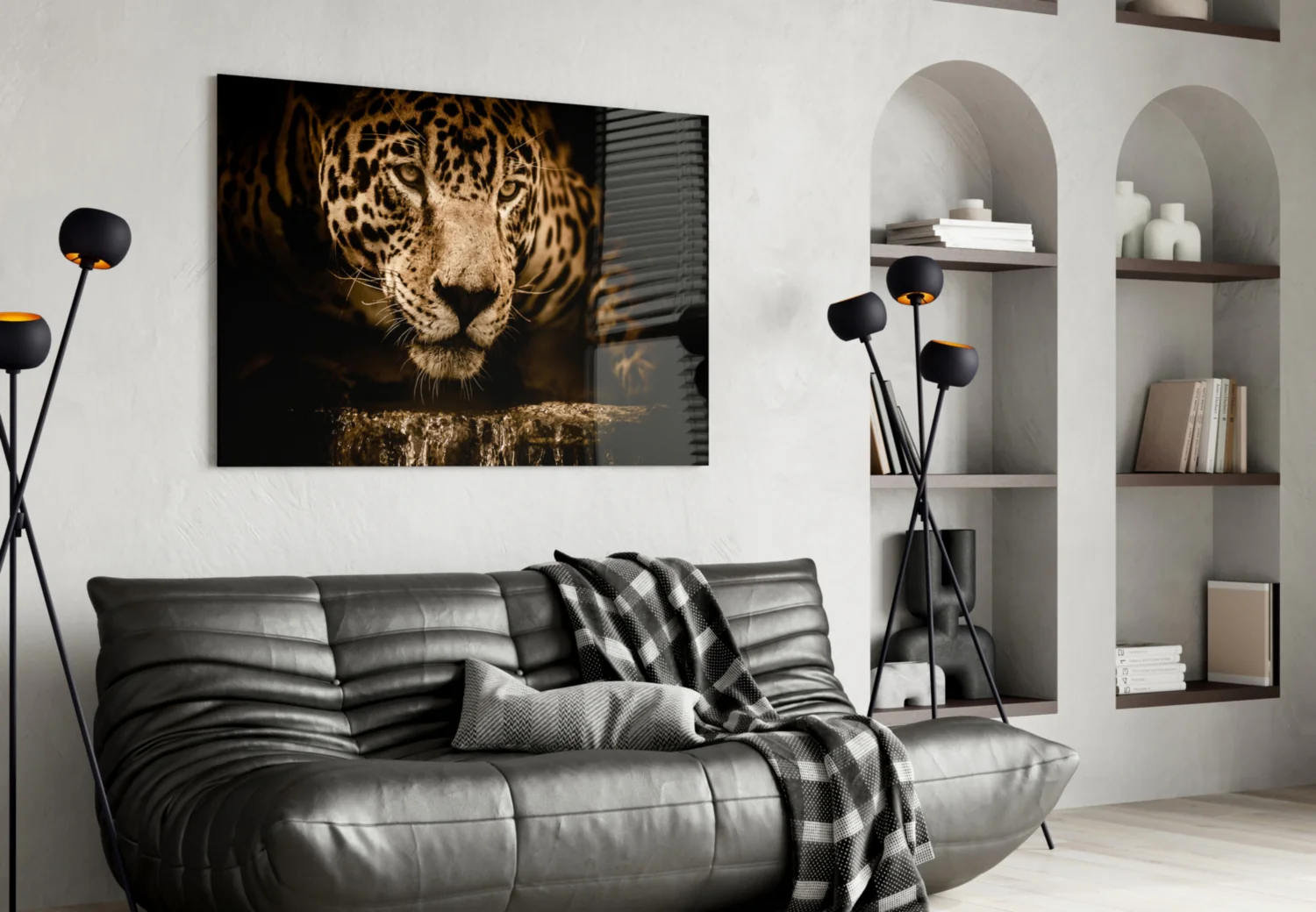 Golden Leopard At Waterhole Glass Wall Art - Image 4