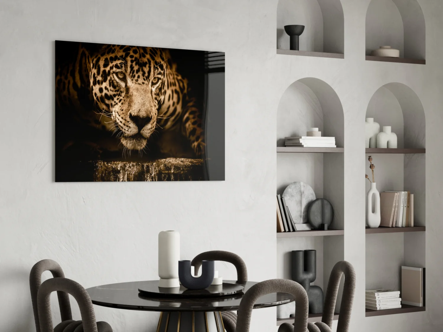 Golden Leopard At Waterhole Glass Wall Art - Image 5