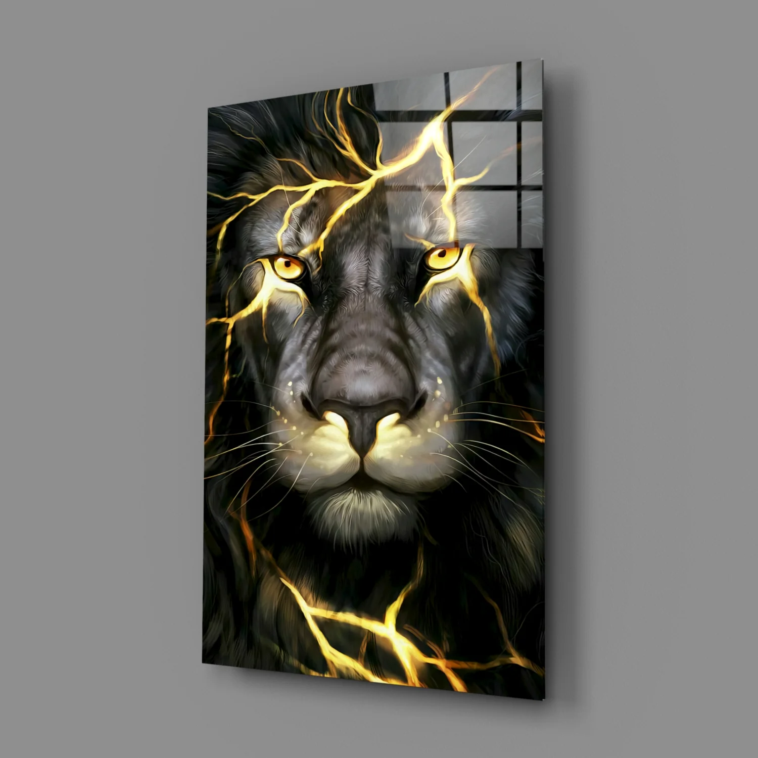 Golden Lightning Electric Lion Glass Wall Art - Image 3