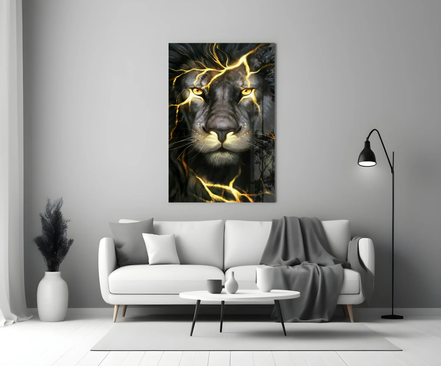 Golden Lightning Electric Lion Glass Wall Art - Image 4