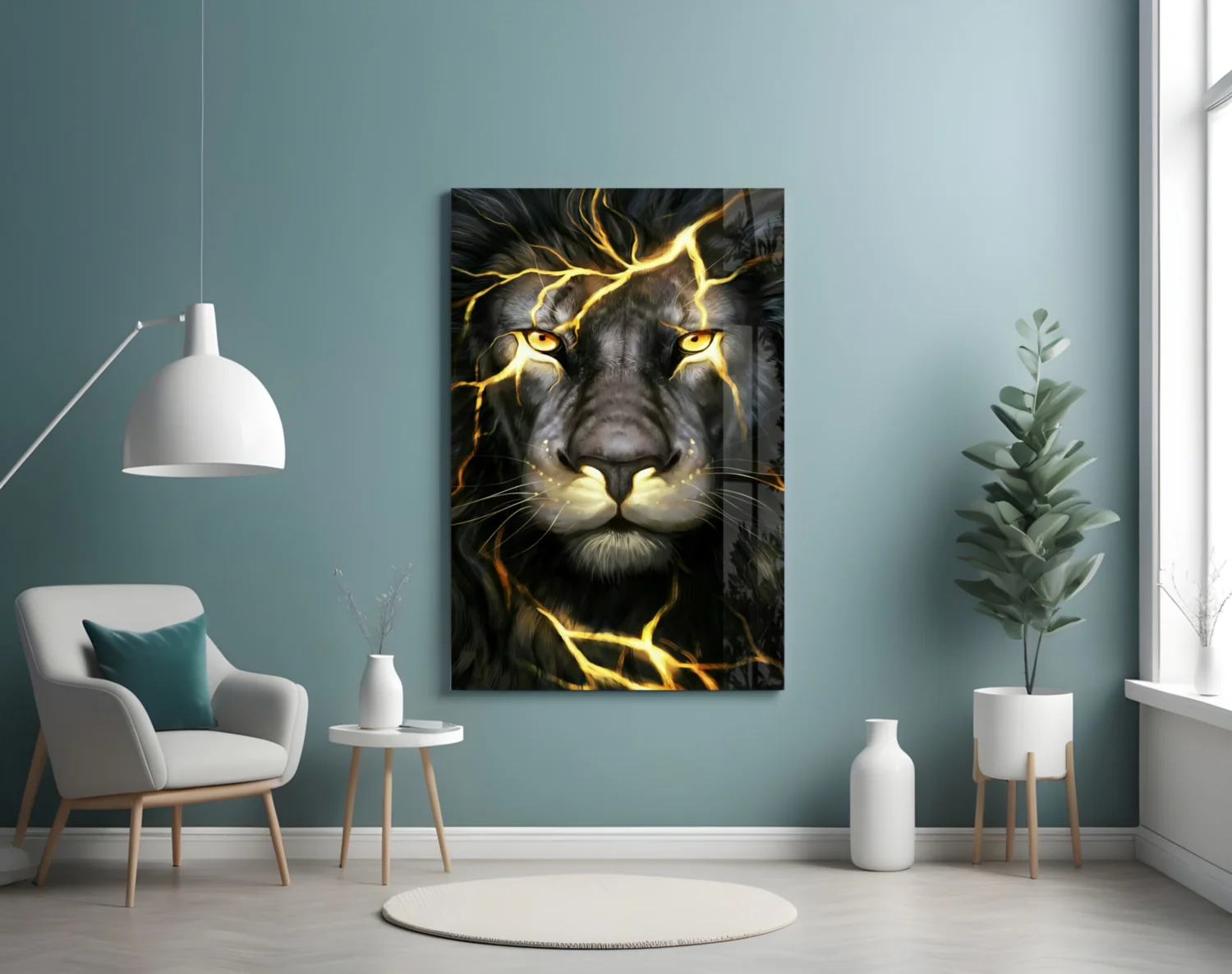 Golden Lightning Electric Lion Glass Wall Art - Image 5