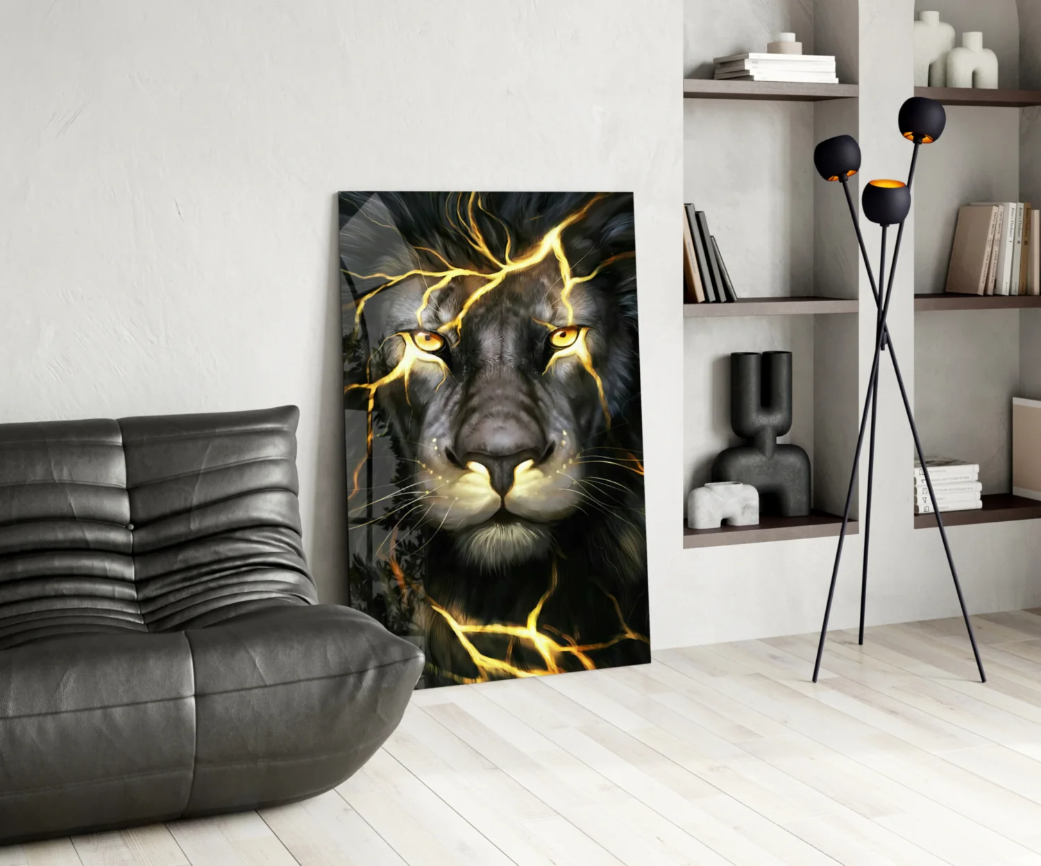 Golden Lightning Electric Lion Glass Wall Art - Image 6