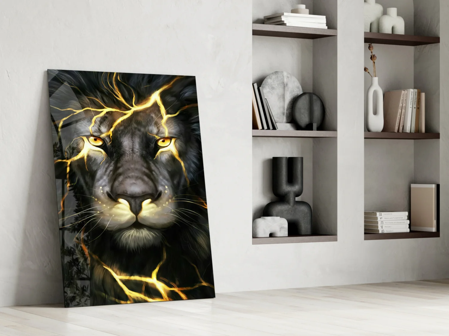 Golden Lightning Electric Lion Glass Wall Art - Image 7