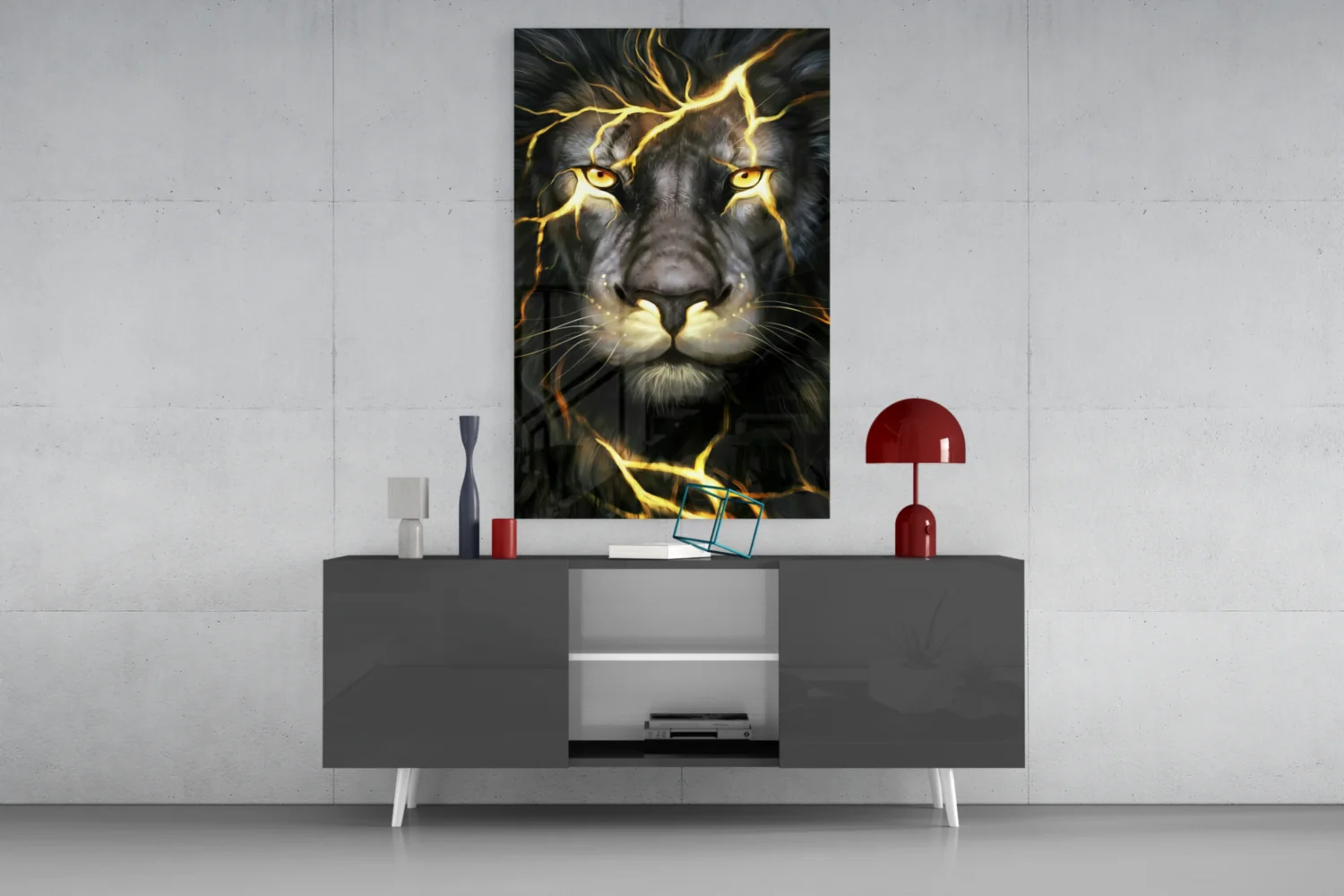Golden Lightning Electric Lion Glass Wall Art - Image 9