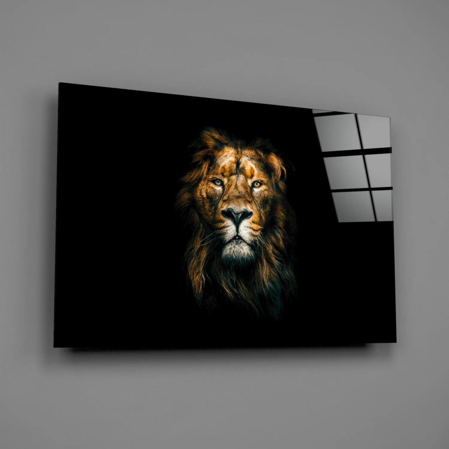 Golden Lion Head Dark Glass Wall Art - Image 2
