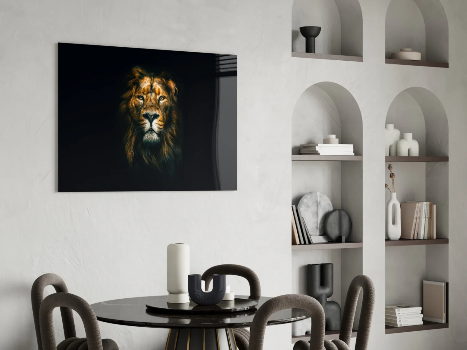 Golden Lion Head Dark Glass Wall Art - Image 5