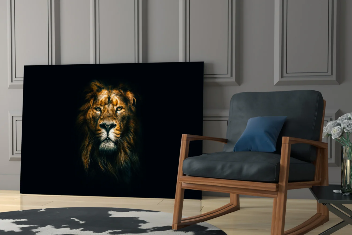 Golden Lion Head Dark Glass Wall Art - Image 6