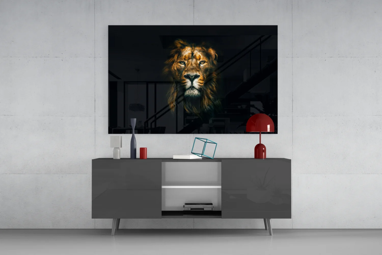 Golden Lion Head Dark Glass Wall Art - Image 8