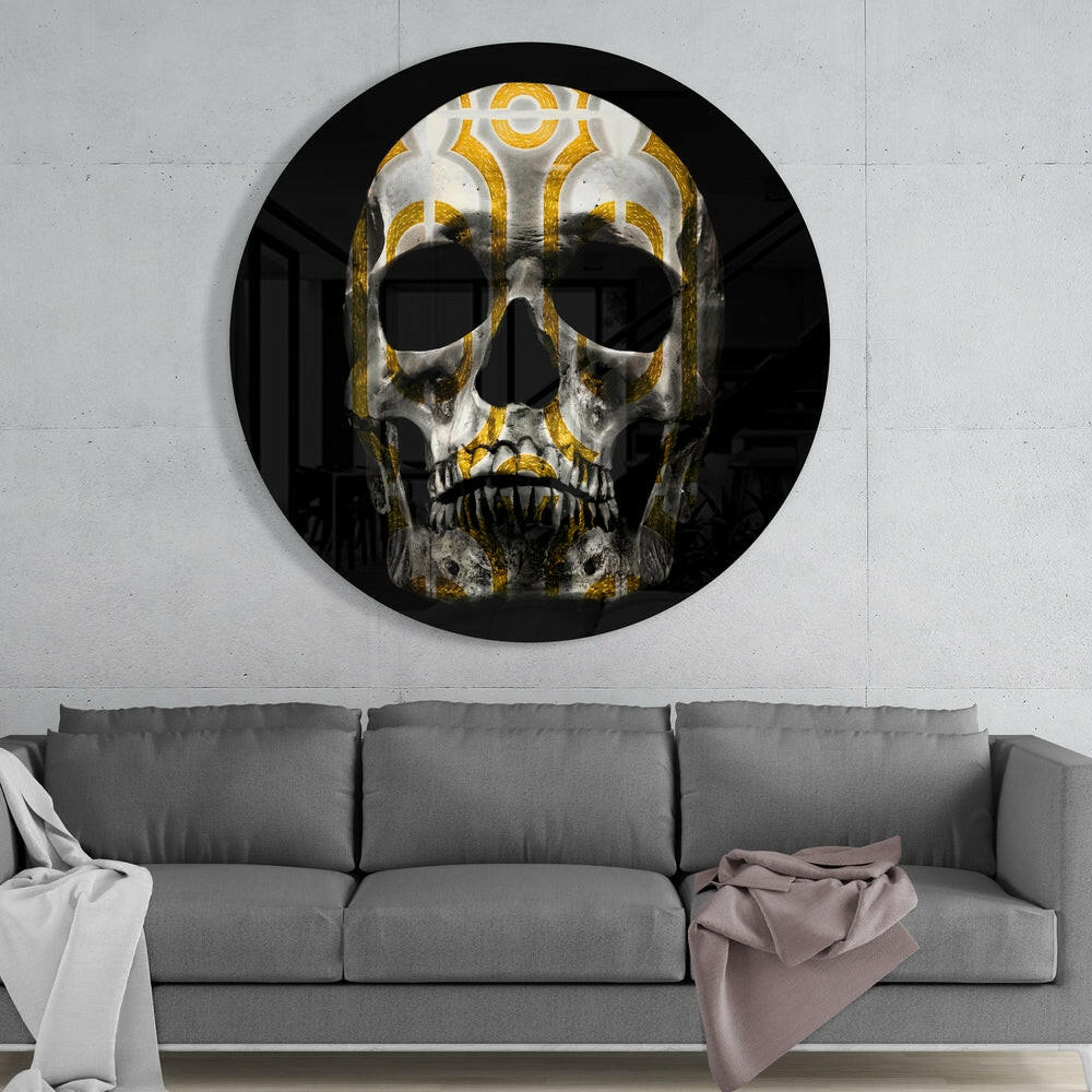 Golden Loop Pattern Skull Glass Wall Art - Image 2