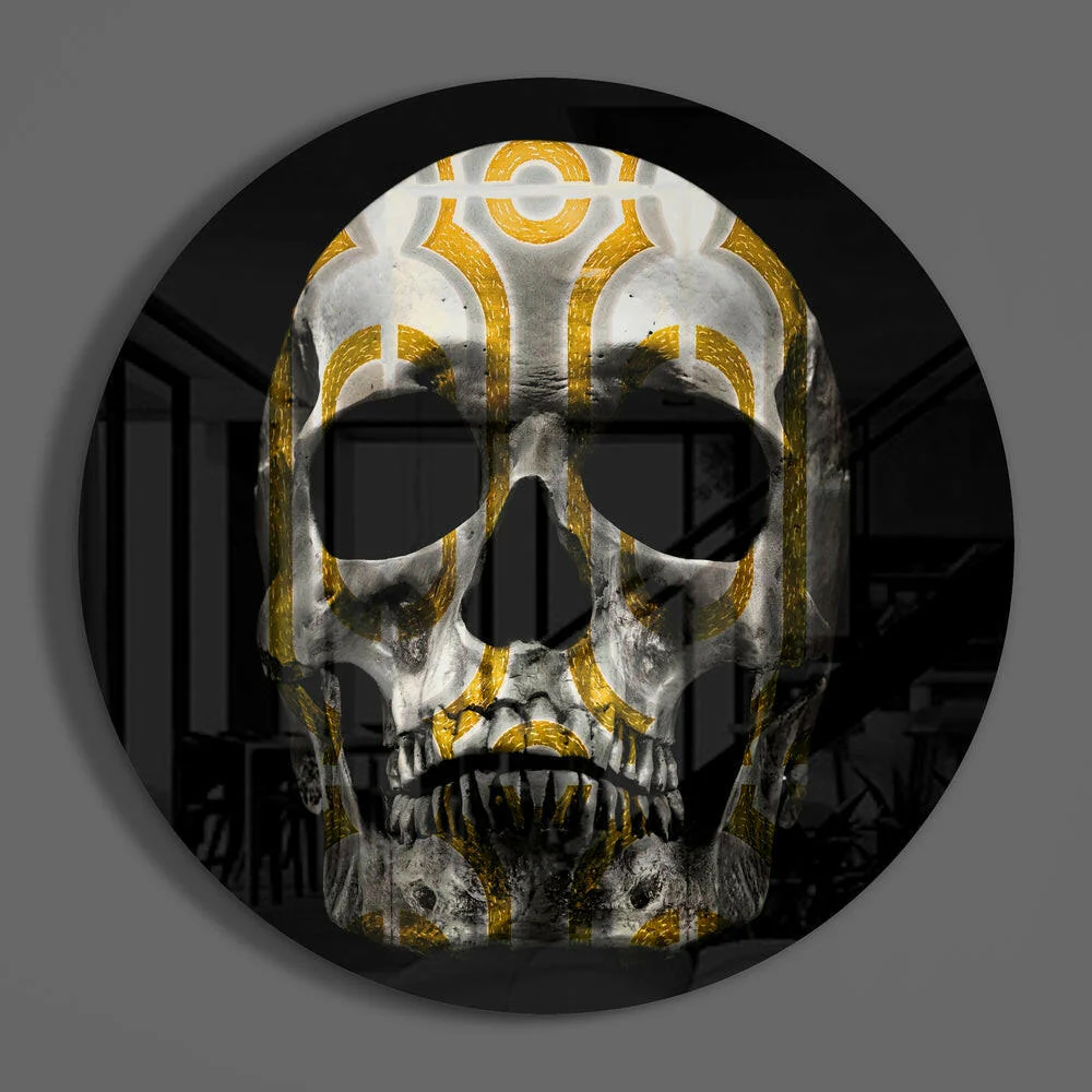 Golden Loop Pattern Skull Glass Wall Art - Image 3