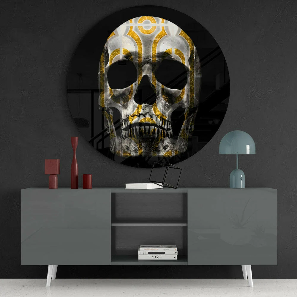 Golden Loop Pattern Skull Glass Wall Art - Image 4